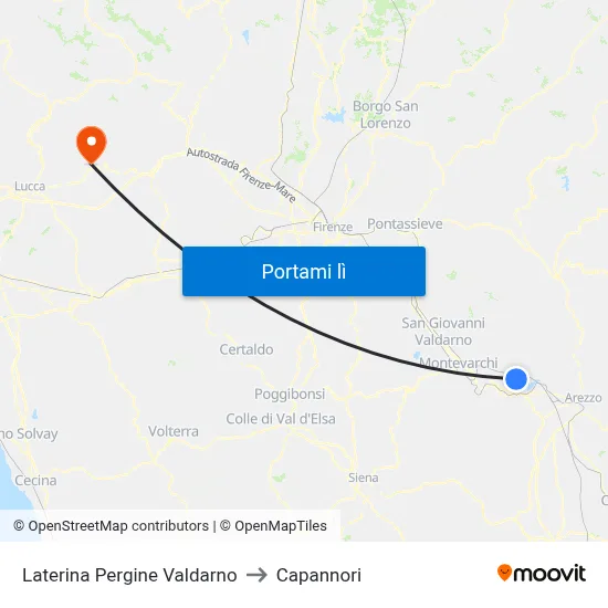 Laterina Pergine Valdarno to Capannori map