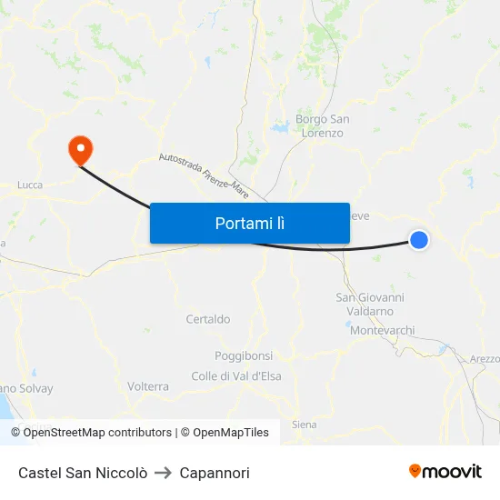 Castel San Niccolò to Capannori map