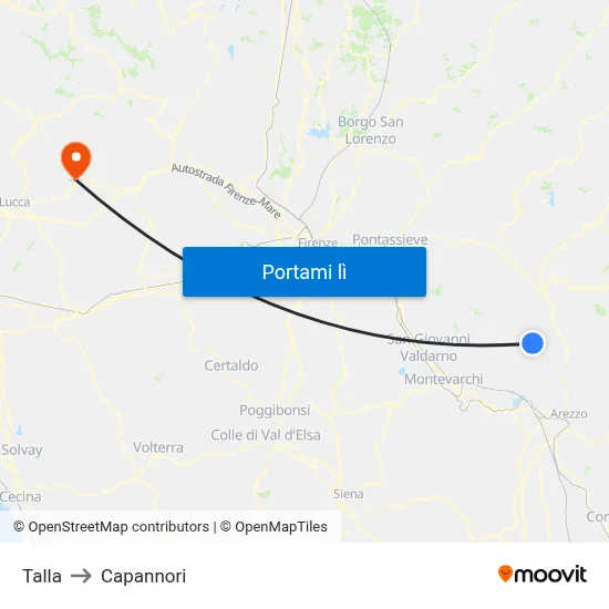 Talla to Capannori map