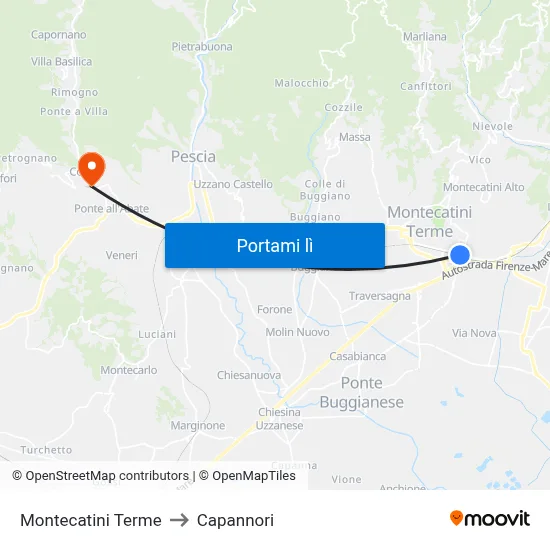 Montecatini Terme to Capannori map