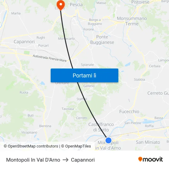 Montopoli In Val D'Arno to Capannori map