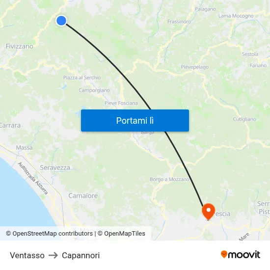 Ventasso to Capannori map