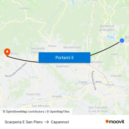 Scarperia E San Piero to Capannori map