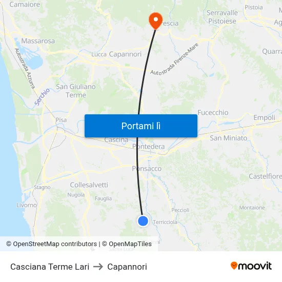 Casciana Terme Lari to Capannori map