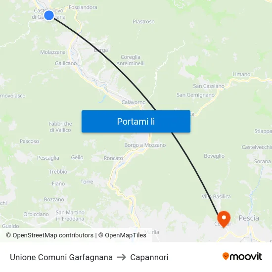 Unione Comuni Garfagnana to Capannori map