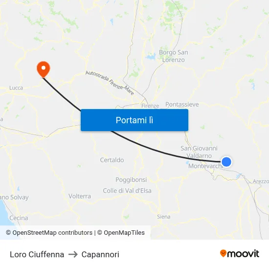 Loro Ciuffenna to Capannori map