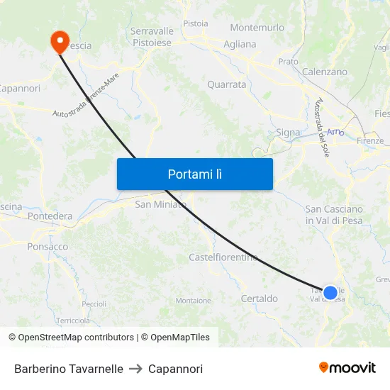 Barberino Tavarnelle to Capannori map