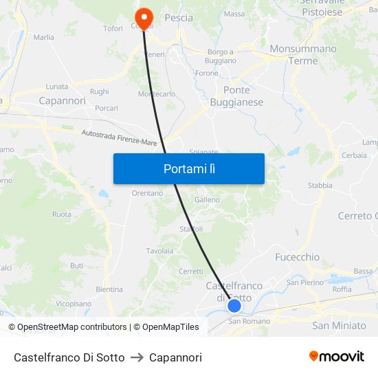 Castelfranco Di Sotto to Capannori map
