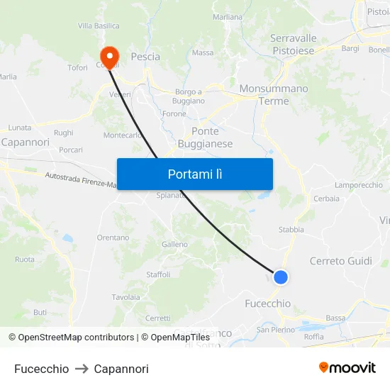 Fucecchio to Capannori map