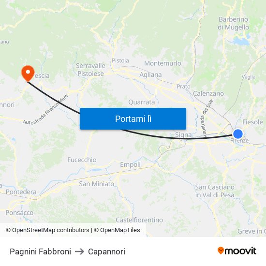 Pagnini Fabbroni to Capannori map