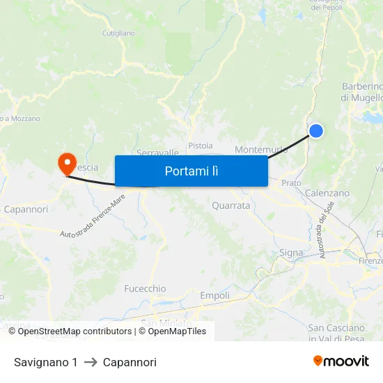 Savignano 1 to Capannori map