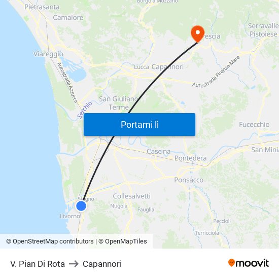 V. Pian Di Rota to Capannori map