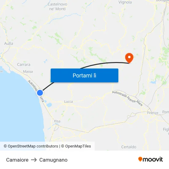 Camaiore to Camugnano map