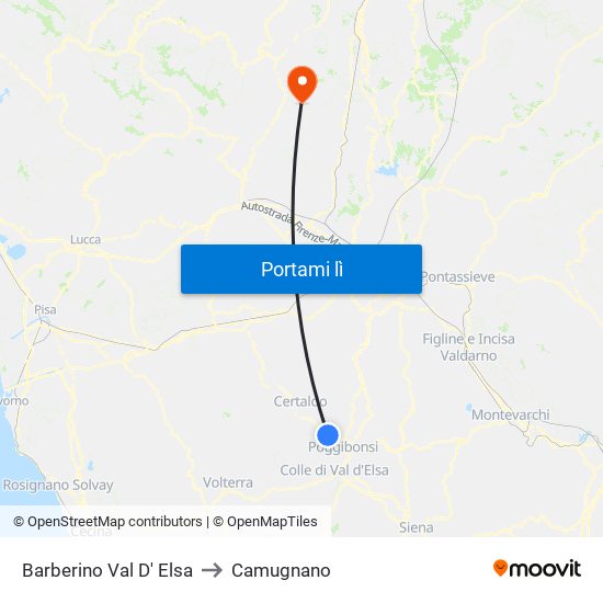 Barberino Val D' Elsa to Camugnano map