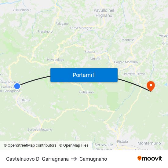 Castelnuovo Di Garfagnana to Camugnano map