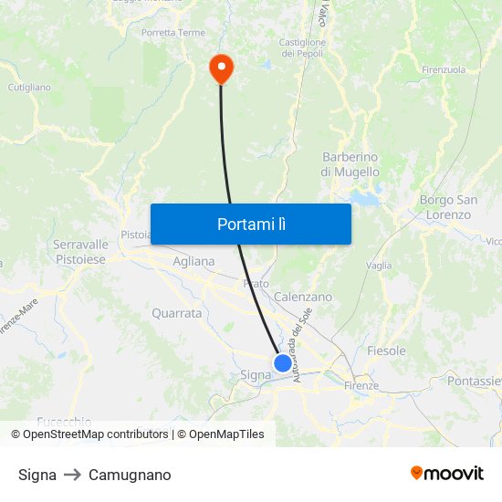Signa to Camugnano map