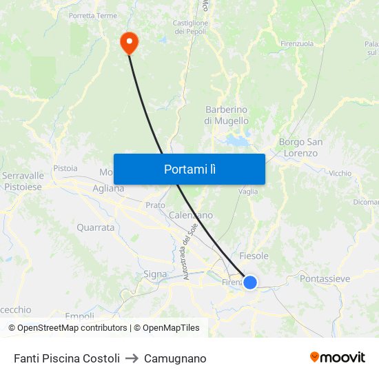 Fanti  Piscina Costoli to Camugnano map
