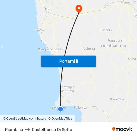 Piombino to Castelfranco Di Sotto map