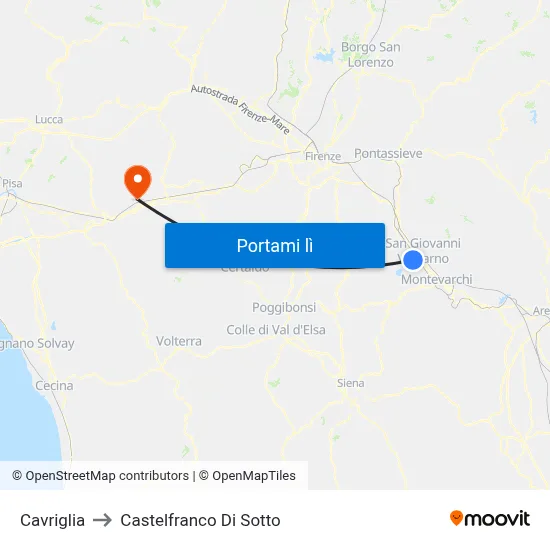 Cavriglia to Castelfranco Di Sotto map