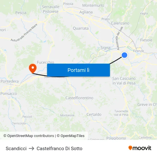 Scandicci to Castelfranco Di Sotto map