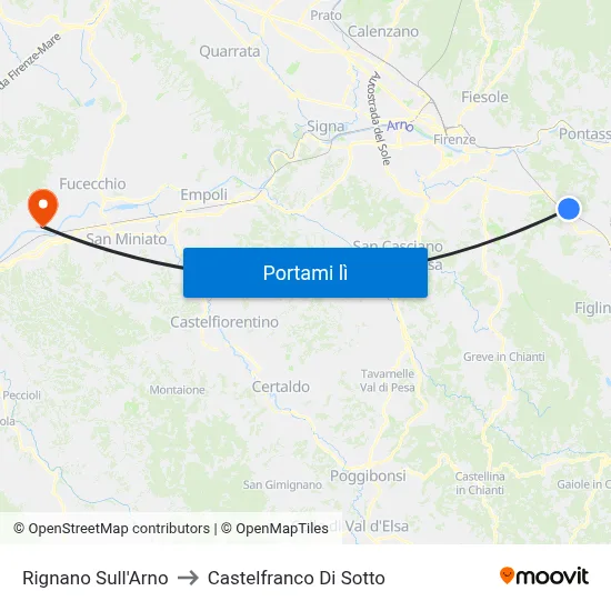 Rignano Sull'Arno to Castelfranco Di Sotto map