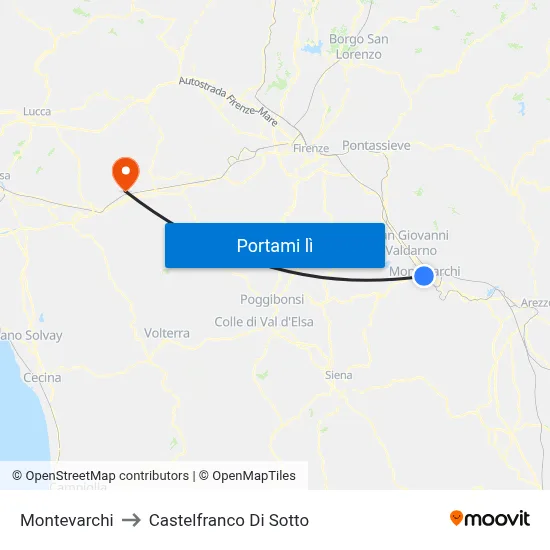 Montevarchi to Castelfranco Di Sotto map
