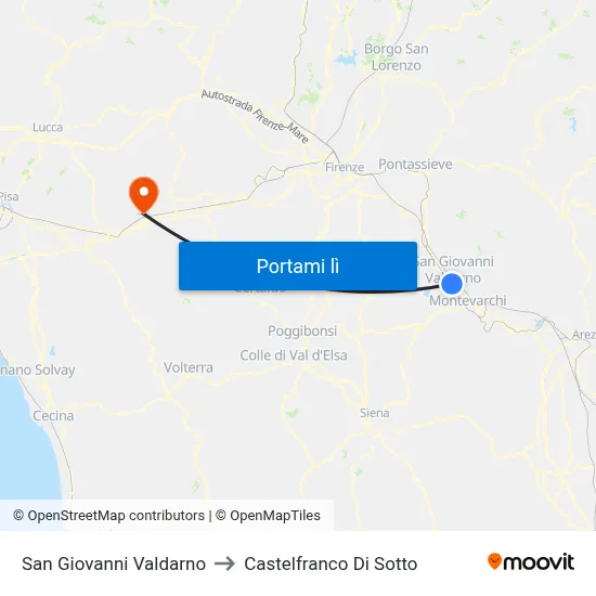 San Giovanni Valdarno to Castelfranco Di Sotto map