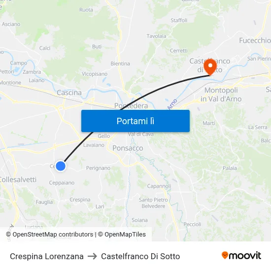 Crespina Lorenzana to Castelfranco Di Sotto map