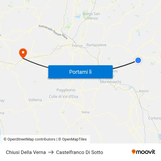 Chiusi Della Verna to Castelfranco Di Sotto map