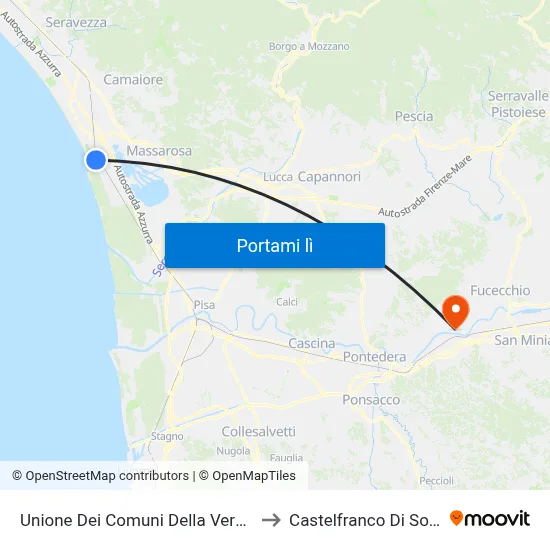 Unione Dei Comuni Della Versilia to Castelfranco Di Sotto map