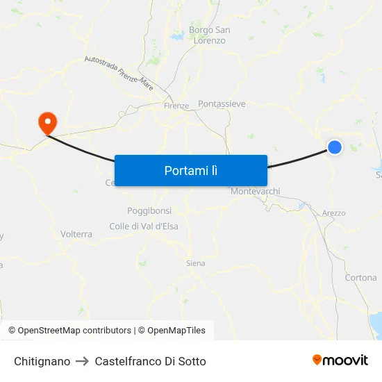 Chitignano to Castelfranco Di Sotto map