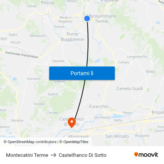 Montecatini Terme to Castelfranco Di Sotto map