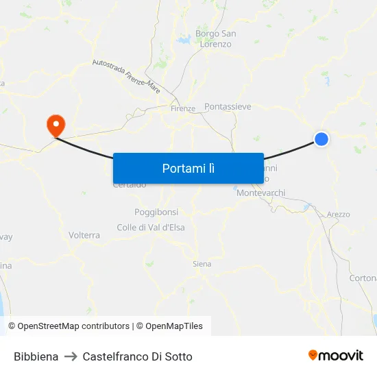 Bibbiena to Castelfranco Di Sotto map