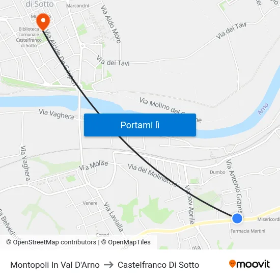 Montopoli In Val D'Arno to Castelfranco Di Sotto map