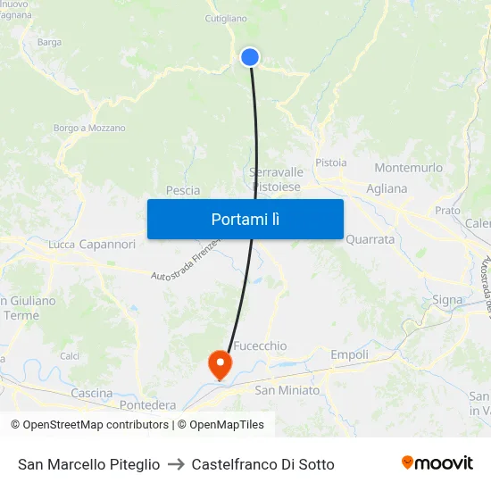 San Marcello Piteglio to Castelfranco Di Sotto map