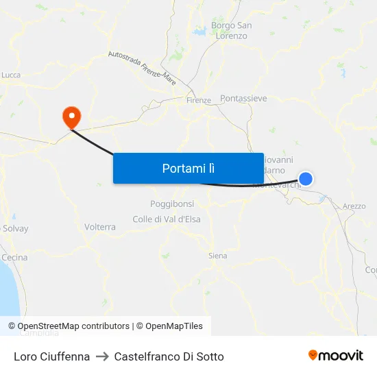 Loro Ciuffenna to Castelfranco Di Sotto map