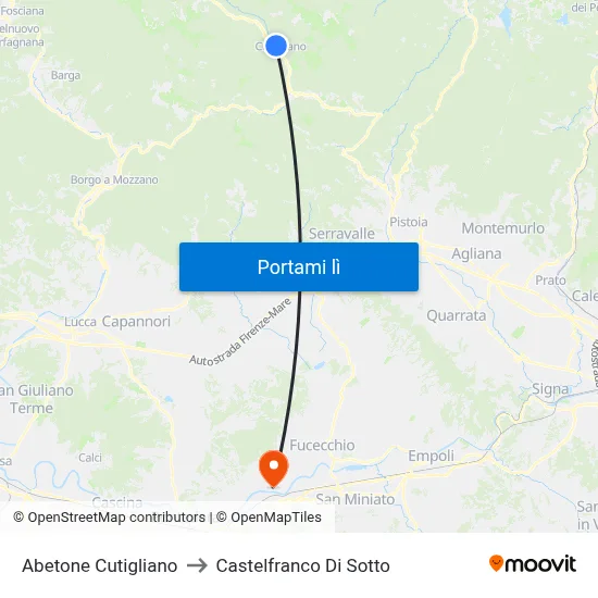 Abetone Cutigliano to Castelfranco Di Sotto map