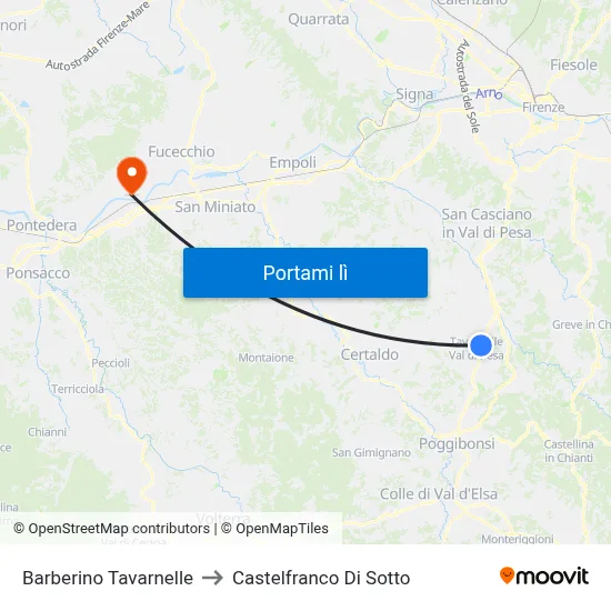 Barberino Tavarnelle to Castelfranco Di Sotto map