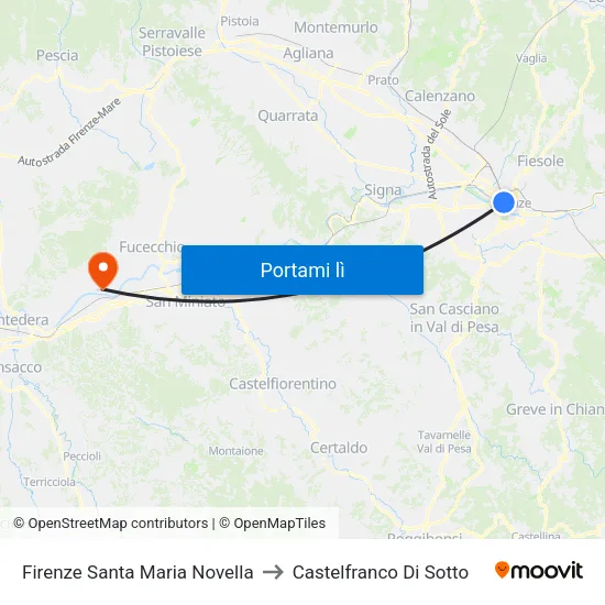 Firenze Santa Maria Novella to Castelfranco Di Sotto map