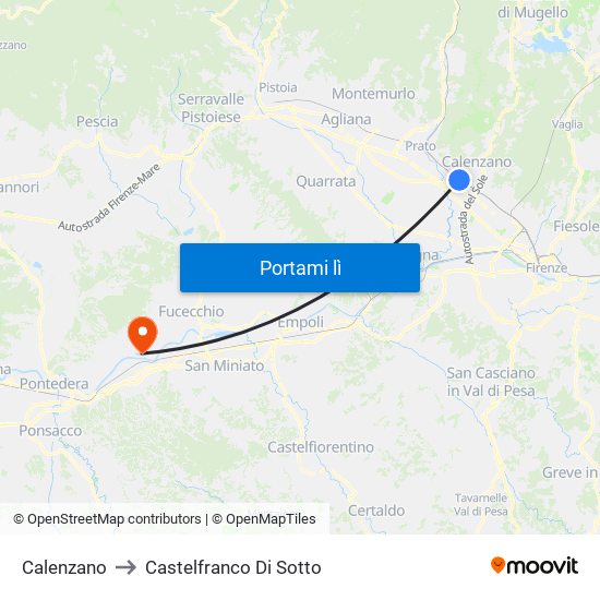 Calenzano to Castelfranco Di Sotto map