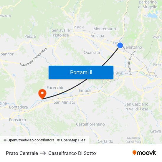 Prato Centrale to Castelfranco Di Sotto map