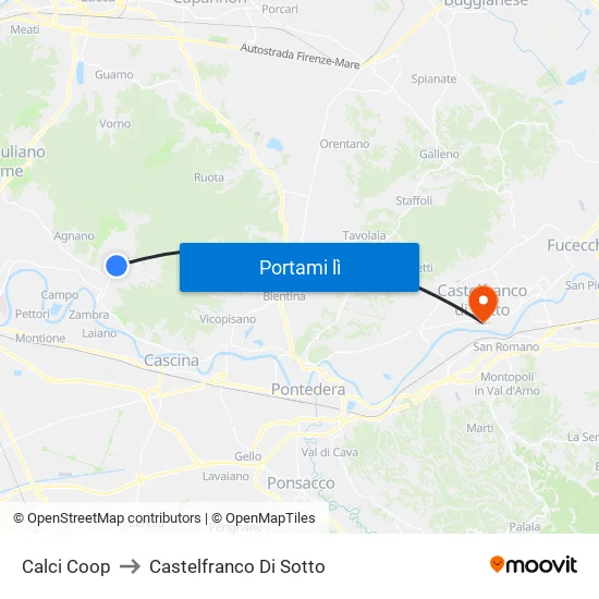 Calci Coop to Castelfranco Di Sotto map