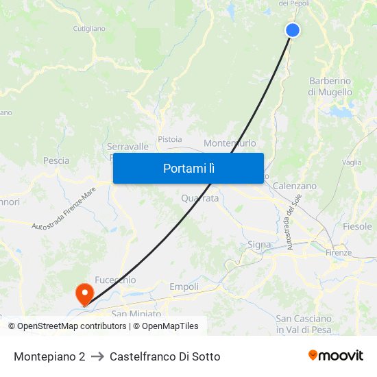 Montepiano 2 to Castelfranco Di Sotto map