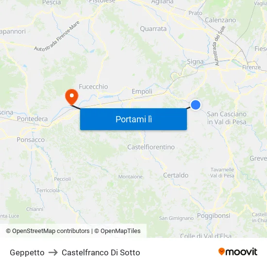 Geppetto to Castelfranco Di Sotto map