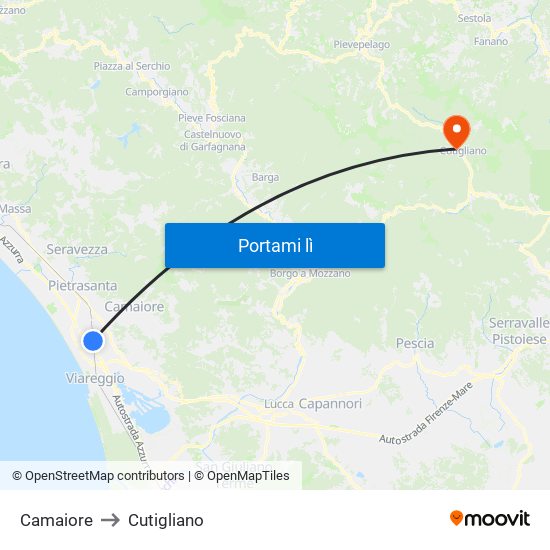 Camaiore to Cutigliano map