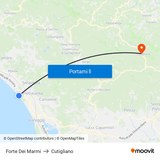 Forte Dei Marmi to Cutigliano map