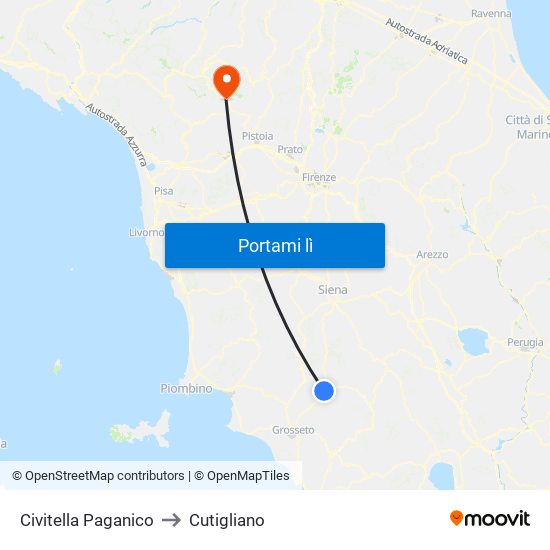 Civitella Paganico to Cutigliano map
