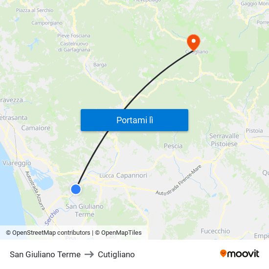San Giuliano Terme to Cutigliano map