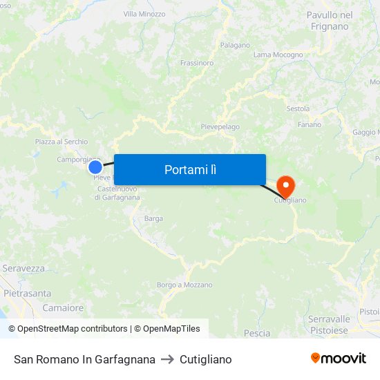 San Romano In Garfagnana to Cutigliano map