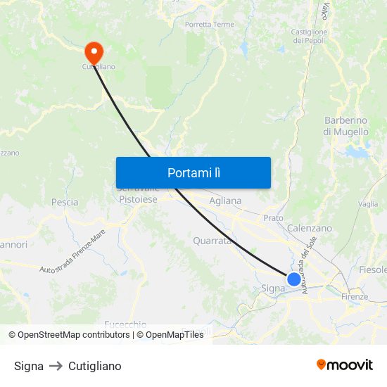 Signa to Cutigliano map